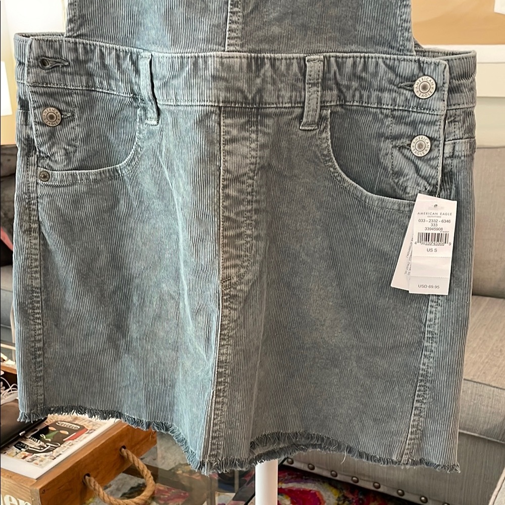 American Eagle Outfitters Blue Corduroy Overall Skirt - Picture 3 of 6